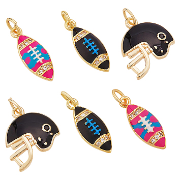 6Pcs 3 Styles Brass Enamel Pendants, Mixed Shapes, Mixed Color, 15~17.5x7~15x3~3.5mm, Hole: 3.5mm
