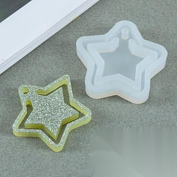 Food Grade Pendant Silicone Molds, Fondant Molds, For DIY Cake Decoration, Chocolate, Candy, UV Resin & Epoxy Resin Jewelry Making, Star, White, 38x41x8.2mm