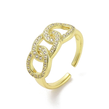 Brass Pave Cubic Zirconia Open Cuff Rings, Oval, Real 18K Gold Plated, US Size 8(18.1mm)