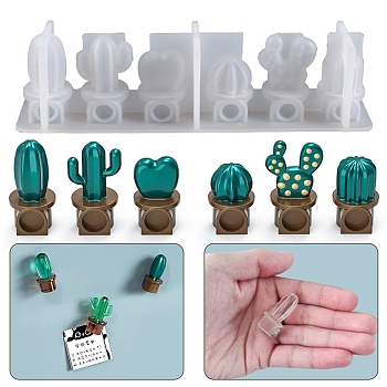 DIY Cactus Potting Shape Fridge Decoration Silicone Molds, Resin Casting Molds, for UV Resin & Epoxy Resin Craft Making, White, 155x33x39mm, Inner Diameter: 17x15mm