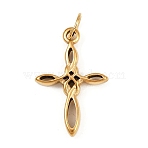 304 Stainless Steel Pendants, with Jump Ring, Golden, Cross, 23x15x3mm, Hole: 4.5mm(STAS-K307-09B-G)