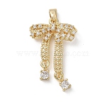 Brass Micro Pave Clear Cubic Zirconia Pendants, Long-Lasting Plated, Bowknot Charms, Real 18K Gold Plated, 30x18x4mm, Hole: 5x2.5mm(KK-A299-12G)
