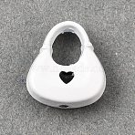 Alloy Enamel Beads, Bag with Heart, White, 13.5x12x5mm, Hole: 1.4mm(AL-CBA8B94-06)