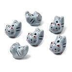 Handmade Porcelain Beads, Cat Shape, Printed, Steel Blue, 21x16x17mm, Hole: 3mm(PORC-Z009-02B)