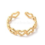 Ion Plating(IP) 304 Stainless Steel Hollow Heart Open Cuff Ring for Women, Golden, Inner Diameter: 18mm(RJEW-K245-28G)