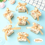 20Pcs Floral Printed Cardboard Gift Boxes, with Plastic Imitation Pearl Beads and Polyester Ribbons, Square, BurlyWood, 7x7x7cm(CON-YW0001-93C)