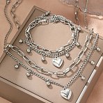 Heart 304 Stainless Steel Double Necklaces & Bracelets Sets for Women, Stainless Steel Color, 465mm(SJEW-F226-03P)