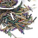 Glass Round Bugle Beads, Mixed Style, Mixed Color, 9~15.5x1.5~2.5mm, Hole: 0.8~1mm, about 6164pcs/450g(SEED-XCP0001-44)