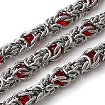 304 Stainless Steel Byzantine Chains, Unwelded, with Spool, Stainless Steel Color, Glass Beads, Red, 10mm(CHS-K024-06P-02)