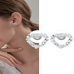 1Pair Zinc Alloy Stud Earrings, Heart, Silver, 12.5x14mm(EJEW-LP0008-023S)