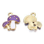 Autumn Theme Alloy Enamel Pendants, Cadmium Free & Lead Free, Double Mushroom, Light Gold, Medium Orchid, 19.5x18x2.5mm, Hole: 2.5mm(X-ENAM-T009-46B-RS)