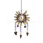 Copper Wire Wrapped Spiral Sun Natural Tiger Eye Beads Suncatchers, Glass Octagon Beads for Outdoor & Garden Decor, 365x160x19mm(HJEW-F027-07)