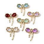 UV Plating Alloy Glass Pendants, Bowknot Charm, Faceted, Mixed Color, Golden, 24x23x5mm, Hole: 1.8mm(FIND-K032-36G)