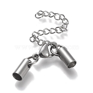 304 Stainless Steel Curb Chain Extender, with Cord Ends and Lobster Claw Clasps, Stainless Steel Color, Chain Extender: 53mm, Clasps: 12.5x8x3.5mm, Cord Ends: 9.5x4.5mm, 4mm inner diameter(STAS-K195-29P-04)