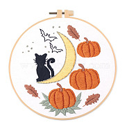 DIY Halloween Theme Embroidery Kits, Including Printed Cotton Fabric, Embroidery Thread & Needles, Cat Pattern, 300x300mm(SENE-PW0009-09A)