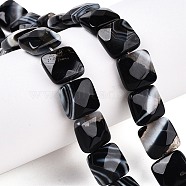 Dyed Natural Black Banded Agate/Striped Agate Beads Strands, Faceted Square, 12~12.5x12~12.5x5.5~6mm, Hole: 1.2mm, about 17pcs/strand, 8.07~8.4''(20.5~21cm)(G-T138-170)