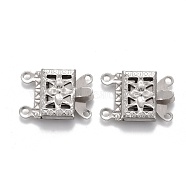 304 Stainless Steel Box Clasps, Multi-Strand Clasps, 2-Strands, 4-Holes, Rectangle with Flower, Stainless Steel Color, 15x10x3mm, Hole: 1mm(STAS-P249-05P)