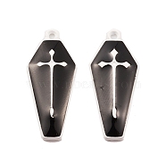 Spray Painted Alloy Pendants, Long-Lasting Plated, Lead Free & Cadmium Free, Coffin with Cross, Black, 26x11.5x2.5mm, Hole: 1.2mm(X-PALLOY-K003-12B)