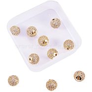 Rack Plating Brass Cubic Zirconia Beads, Long-Lasting Plated, Round, Golden, 9.5~10x9~9.5mm, Hole: 2mm, 10pcs/box(ZIRC-NB0001-01G)