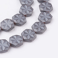 Non-magnetic Synthetic Hematite Beads Strands, Frosted, Hexagon, 8x2.5mm, Hole: 1mm, about 46pcs/strand, 15.5 inch(39.5cm)(G-P341-13F-8x3mm)