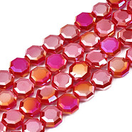 Electroplate Opaque Solid Color Glass Beads Strands, AB Color Plated, Half Plated, Faceted, Octagon, Red, 7~8x7~8x4mm, Hole: 1.2mm, about 72pcs/strand, 20.47 inch(52cm)(EGLA-N002-27-B01)