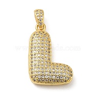 Brass Micro Pave Cubic Zirconia Pendants, Cadmium Free & Lead Free, Long-Lasting Plated, Real 18K Gold Plated, Letter L, 23x15x5.5mm, Hole: 4.5x3mm(KK-E061-03G-12)