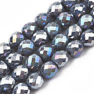 Electroplate Opaque Solid Color Glass Beads Strands, AB Color Plated, Faceted, Strawberry, Gray, 6x6mm, Hole: 1.4mm, about 100pcs/strand, 24.02 inch(61cm)(EGLA-N002-26-A07)