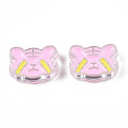 Transparent Acrylic Beads, with Enamel, Tiger, Pearl Pink, 18x25x9mm, Hole: 3mm(ACRC-T002-01C)