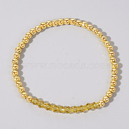 Colorful Birthstone Faceted Bicone & Brass Beaded Stretch Bracelets for Women, Yellow, 6-7/8 inch(17.5cm)(RJ7989-11)