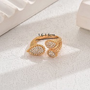 Vintage Luxury Teardrop Brass Cuff Ring, with Twisted Chain for Women, Perfect for Vacation, Golden, Adjustable(GJ7383-2)