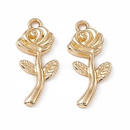 Alloy Pendants, Rose and Leaf Charm, Golden, 23x9.5x2mm, Hole: 1.6mm(PALLOY-K259-05G)