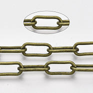 Unwelded Iron Paperclip Chains, Drawn Elongated Cable Chains, with Spool, Antique Bronze, 14x6x1.4mm, about 82.02 Feet(25m)/roll(CH-S125-09B-AB)