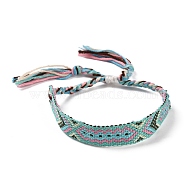 Polyester-cotton Braided Rhombus Pattern Cord Bracelet, Ethnic Tribal Adjustable Brazilian Bracelet for Women, Turquoise, 5-7/8~11 inch(15~28cm)(FIND-PW0013-001A-19)