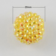 AB Color Chunky Round Resin Rhinestone Bubblegum Ball Beads, Gold, 20x18mm, Hole: about 2.5mm(X-RESI-S256-20mm-SAB10)