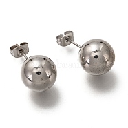 304 Stainless Steel Ball Stud Earrings, with 316 Stainless Steel Pin & Earring Backs, Round, Stainless Steel Color, 23.5x12mm, Pin: 0.8mm(EJEW-L254-01G-P)