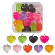 15Pcs Transparent Resin Pendants, Heart Charms with Platinum Tone Iron Loops, Mixed Color, 16.5x17x9.5mm, Hole: 1.8mm(RESI-YW0001-45)