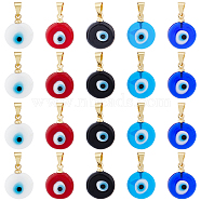 20Pcs 5 Colors Handmade Lampwork Evil Eye Pendants, with Real 18K Gold Plated Brass Findings, Cadmium Free & Lead Free, Mixed Color, 15x12x5mm, Hole: 4.5x3.5mm,  4pcs/color(LAMP-HY0001-03)