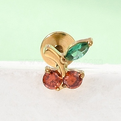 F136 Titanium Pave Cubic Zirconia Fruit Internally Threaded Labrets, Golden, Chocolate, Cherry, 10.5mm, Bar Length: 9mm, 17 Gauge(1.2mm), Cherry: 8x7mm(ME-CBA9828-06B-G)
