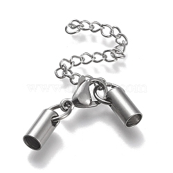 Tarnish Resistant 304 Stainless Steel Curb Chain Extender, with Cord Ends and Lobster Claw Clasps, Stainless Steel Color, Chain Extender: 53mm, Clasps: 12.5x8x3.5mm, Cord Ends: 9.5x4.5mm, 4mm inner diameter(STAS-K195-29P-04)