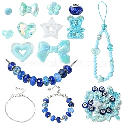 DIY Brass European Style Bracelets Making Kits, Including Resin European Beads and Acrylic Beads, Mixed Color, 170x3mm(DIY-YW0012-55)