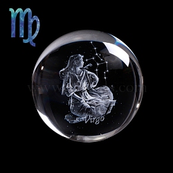 Inner Carving Constellation Glass Crystal Ball Diaplay Decoration, Paperweight, Fengshui Home Decor, Virgo, 80mm(PW-WG22452-07)