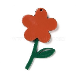 Acrylic Pendants, Flower, Red, 50x31.5x4.5mm, Hole: 1.5mm(OACR-R268-03C)