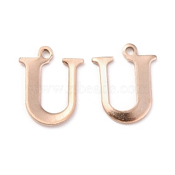 Ion Plating(IP) 304 Stainless Steel Alphabet Charms, Rose Gold, Letter.U, 12x9.5x1mm, Hole: 1mm(STAS-H122-U-RG)
