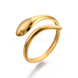 Ion Plating(IP) 304 Stainless Steel Snake Cuff Ring, Open Wrap Ring for Women Girls, Real 18K Gold Plated, US Size 6(17.1mm)(RJEW-N038-113LG)