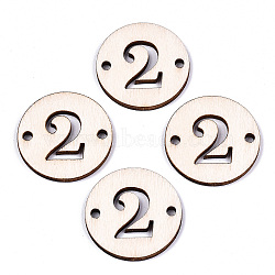 Unfinished Natural Poplar Wood Links Connectors, Laser Cut, Flat Round with Number, Num.2, 29.5x2.5mm, Hole: 2.5mm(WOOD-S045-138B-2)