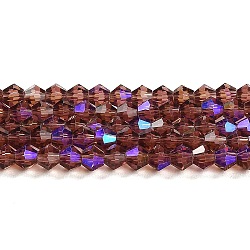 Transparent Electroplate Glass Beads Strands, AB Color Plated, Faceted, Bicone, Medium Purple, 4x4mm, Hole: 0.8mm, about 87~98pcs/strand, 12.76~14.61 inch(32.4~37.1cm)(GLAA-F029-4mm-D05)
