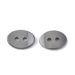 Non-Magnetic Hematite Buttons, Grade A, Oval, Black, 14x10x2mm, Hole: 2mm(G-S075-2)
