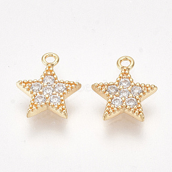 Brass Cubic Zirconia Charms, Star, Clear, Nickel Free, Real 18K Gold Plated, 8.5x7x1.5mm, Hole: 1mm(X-KK-S350-278)