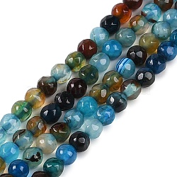 Faceted Natural Agate Round Beads Strands, Dyed, Turquoise, 4mm, Hole: 1mm, about 92pcs/strand, 15.3 inch(X-G-E318C-4mm-10)