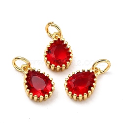 Brass Micro Pave Cubic Zirconia Pendants, Real 18K Gold Plated, Long-Lasting Plated, Teardrop, Red, 12x7.5x3.5mm, Hole: 3mm(ZIRC-D120-01G-02)